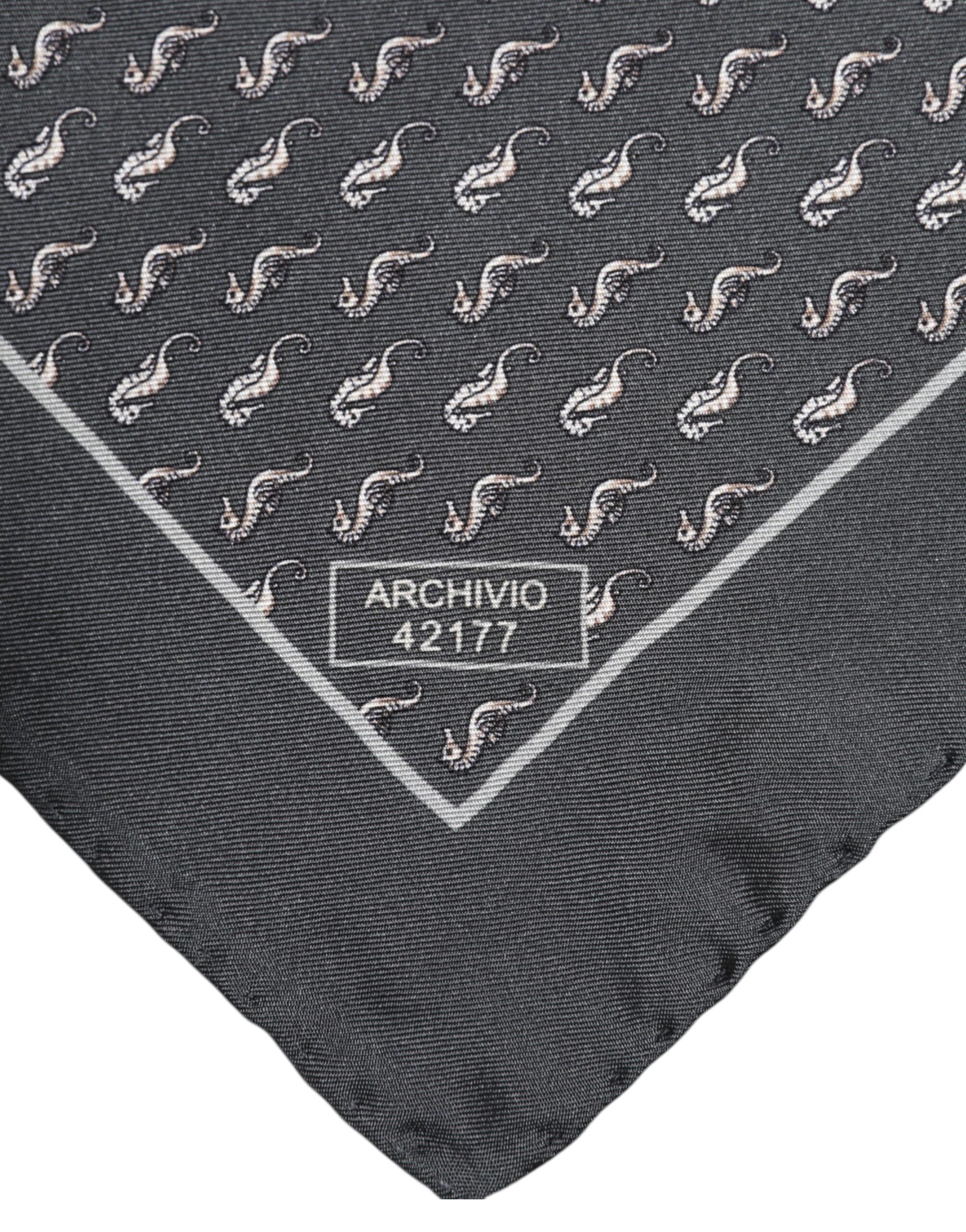 Dolce & Gabbana Schwarzer Fischdruck Seide Quadrat Männer Foulard Schal