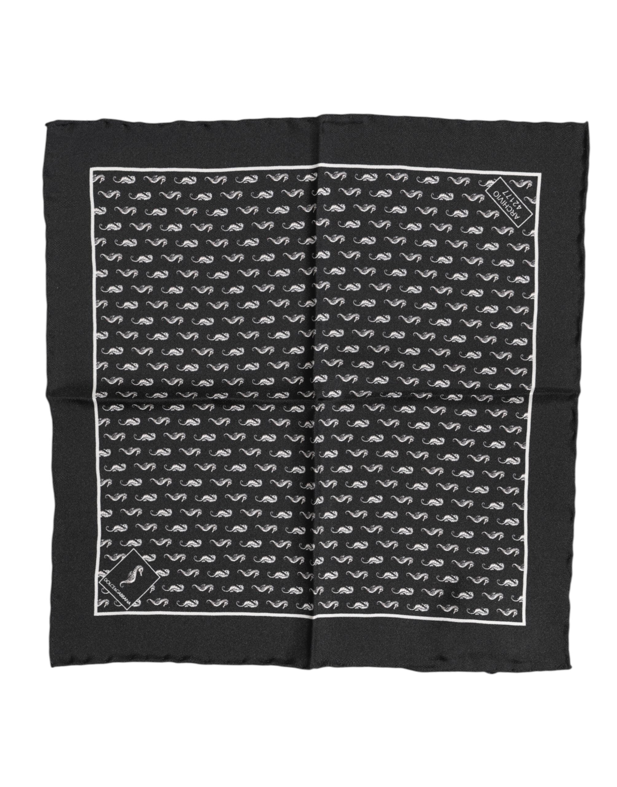 Dolce & Gabbana Schwarzes Meer Pferd Seide Quadrat Männer Foulard Schal