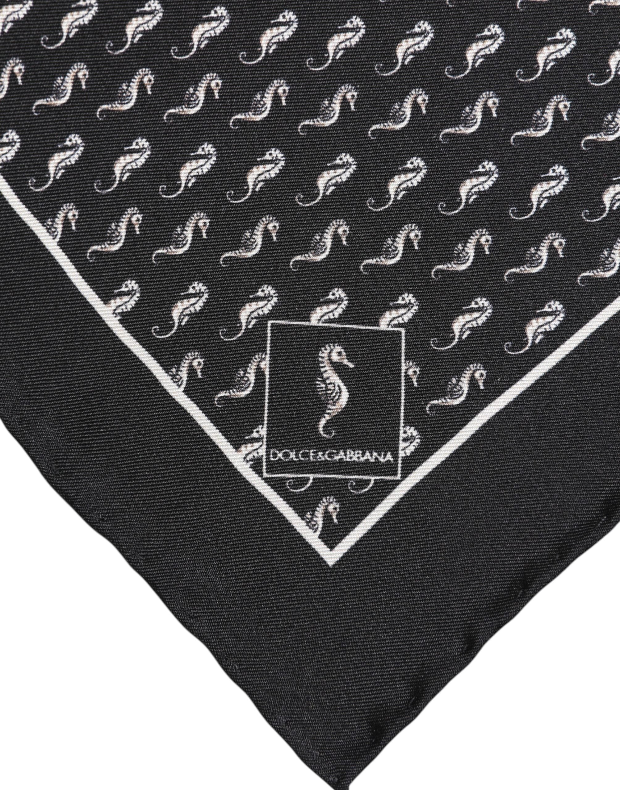 Dolce & Gabbana Schwarzes Meer Pferd Seide Quadrat Männer Foulard Schal
