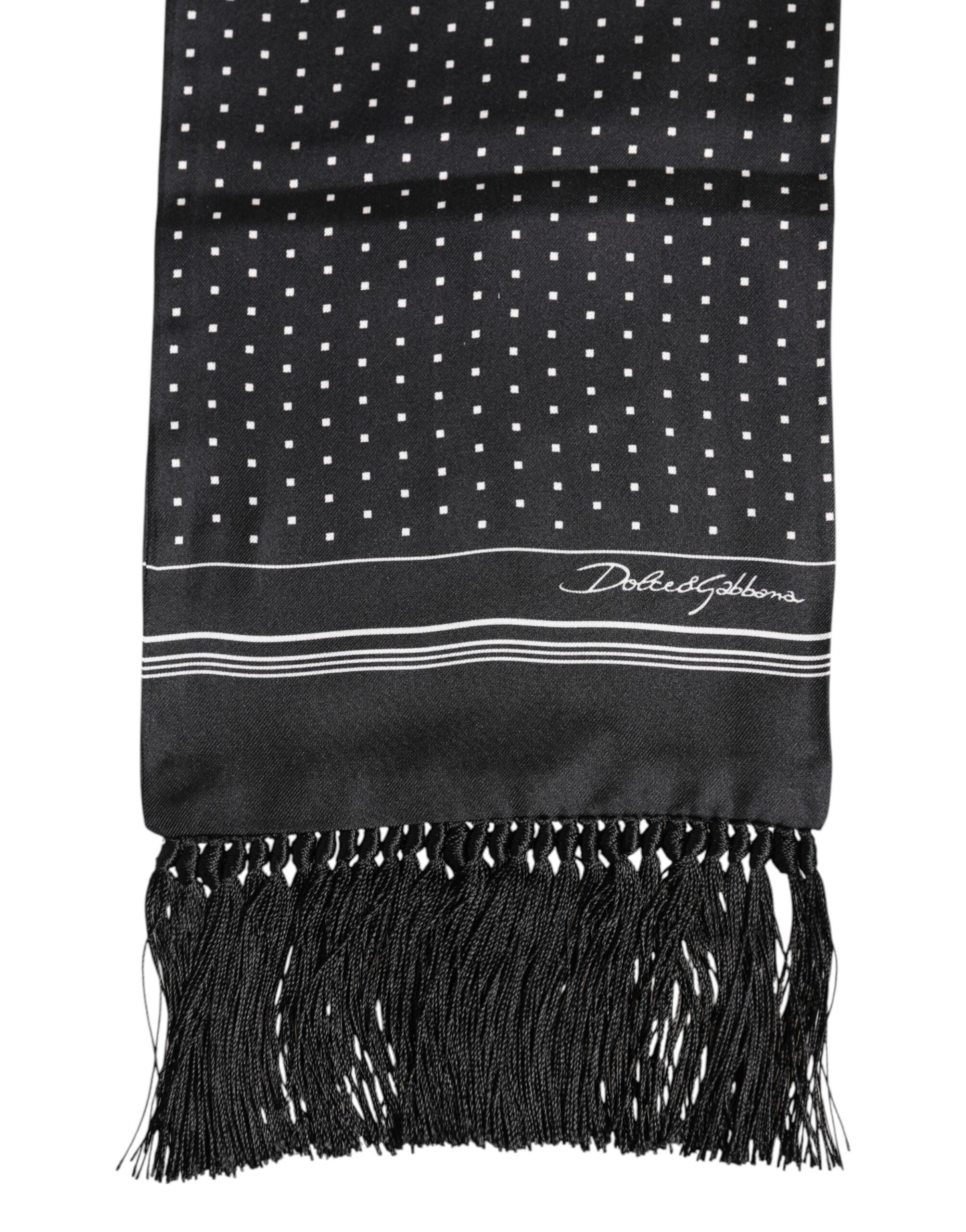 Dolce & Gabbana Schwarzer weißer Polka Dot Fransen Foulard Schal