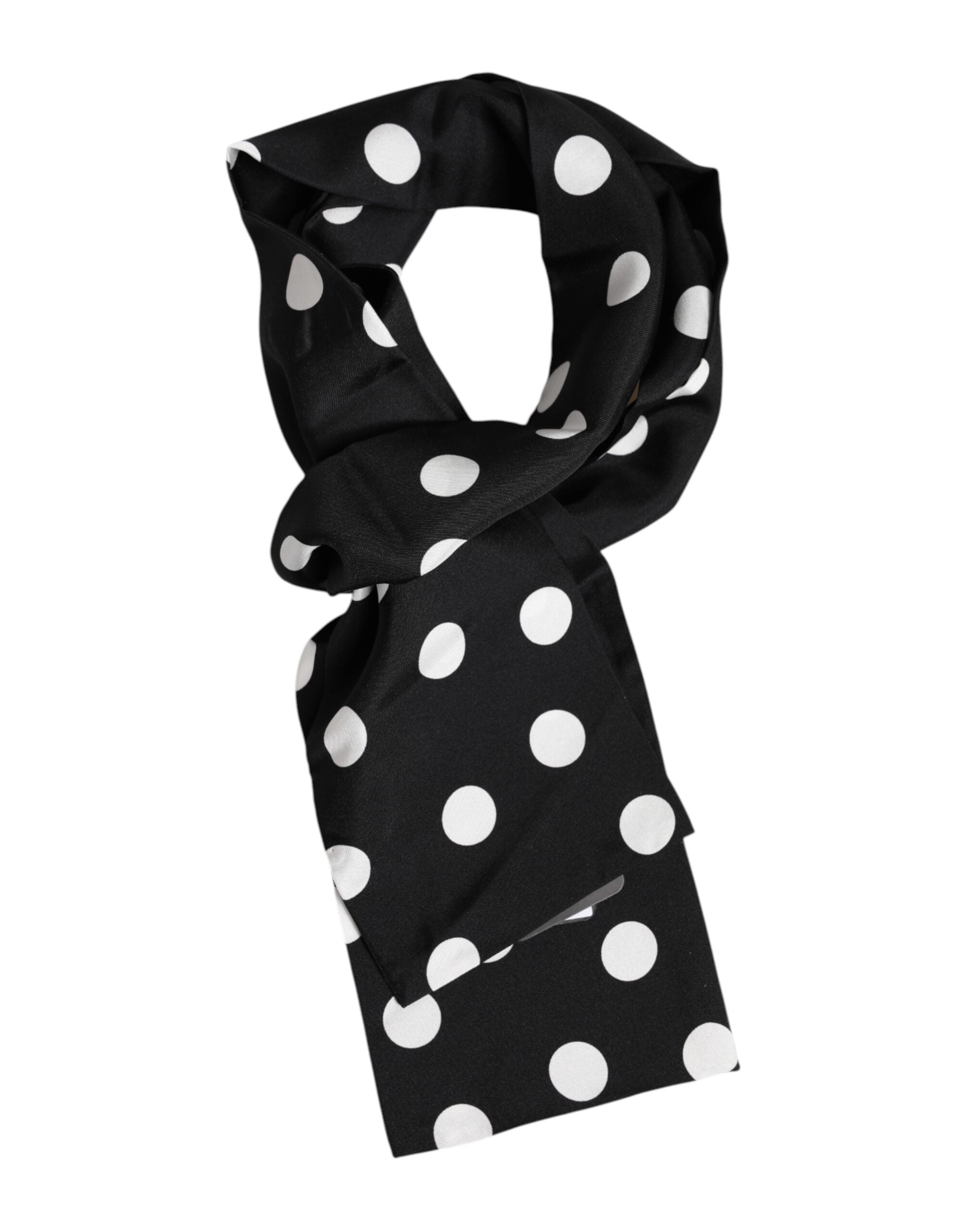 Dolce & Gabbana Schwarzer weißer gepunkteter Seiden-Foulard-Schal für Männer