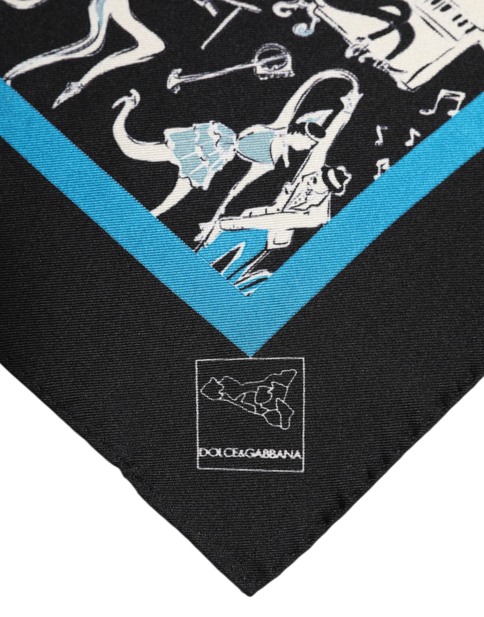 Dolce & Gabbana Schwarzer Jazz Club Silk Square Herren Foulardschal