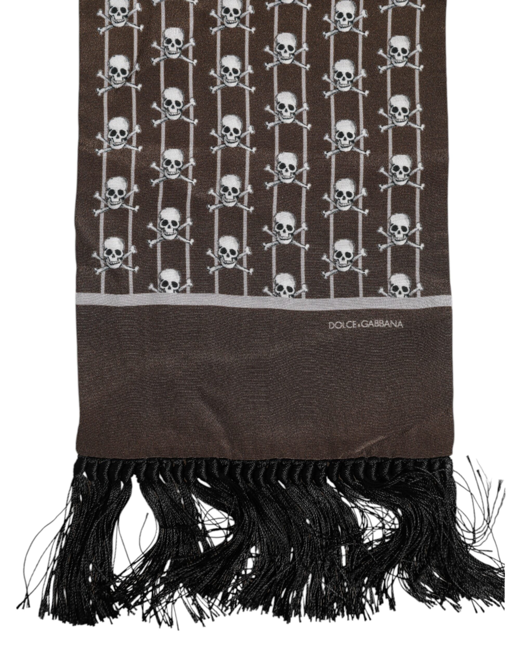 Dolce & Gabbana Brauner Skulls Print Fransen Foulard-Schal