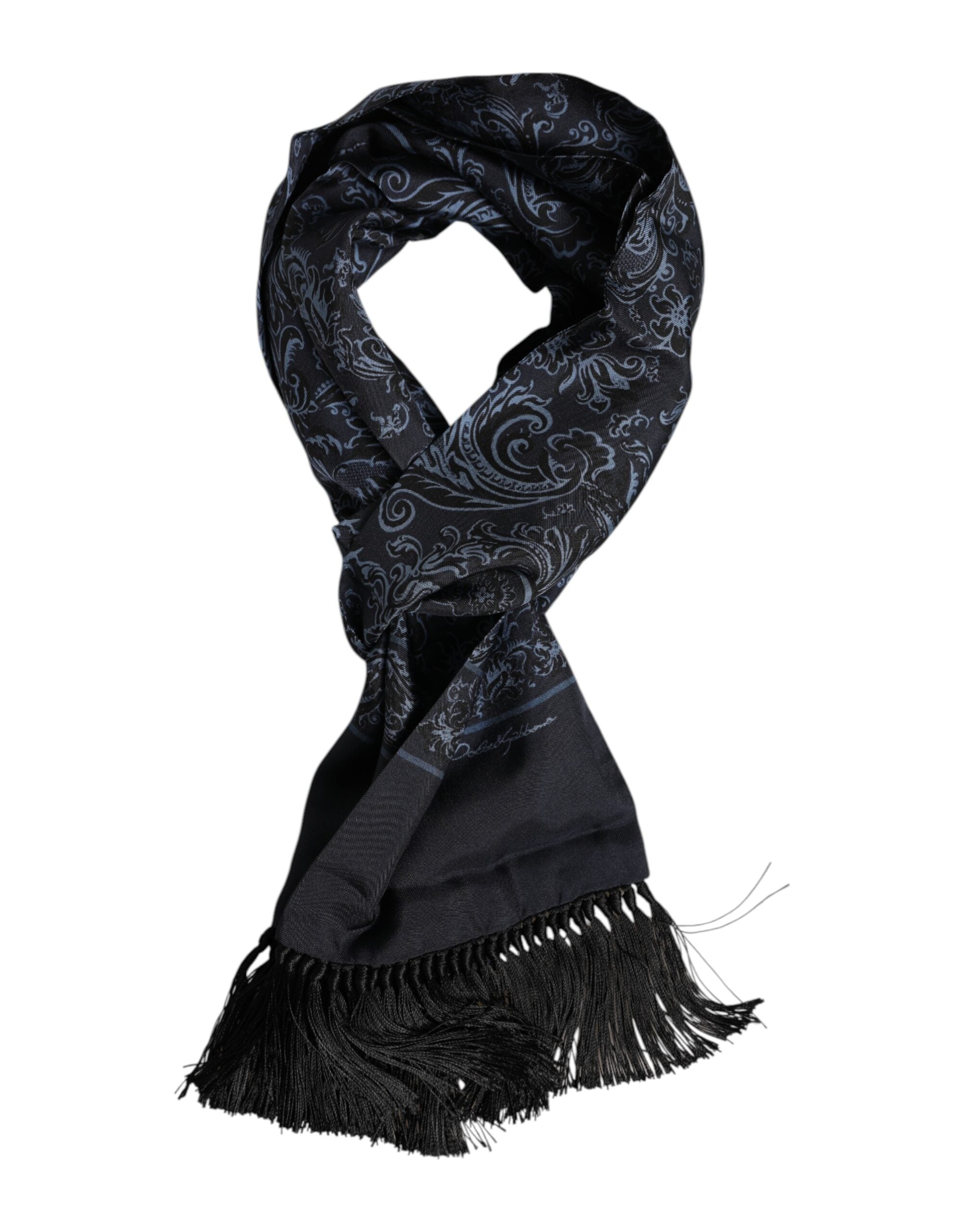 Dolce & Gabbana Blau bedruckte Seide Fransen Männer Foulard Schal