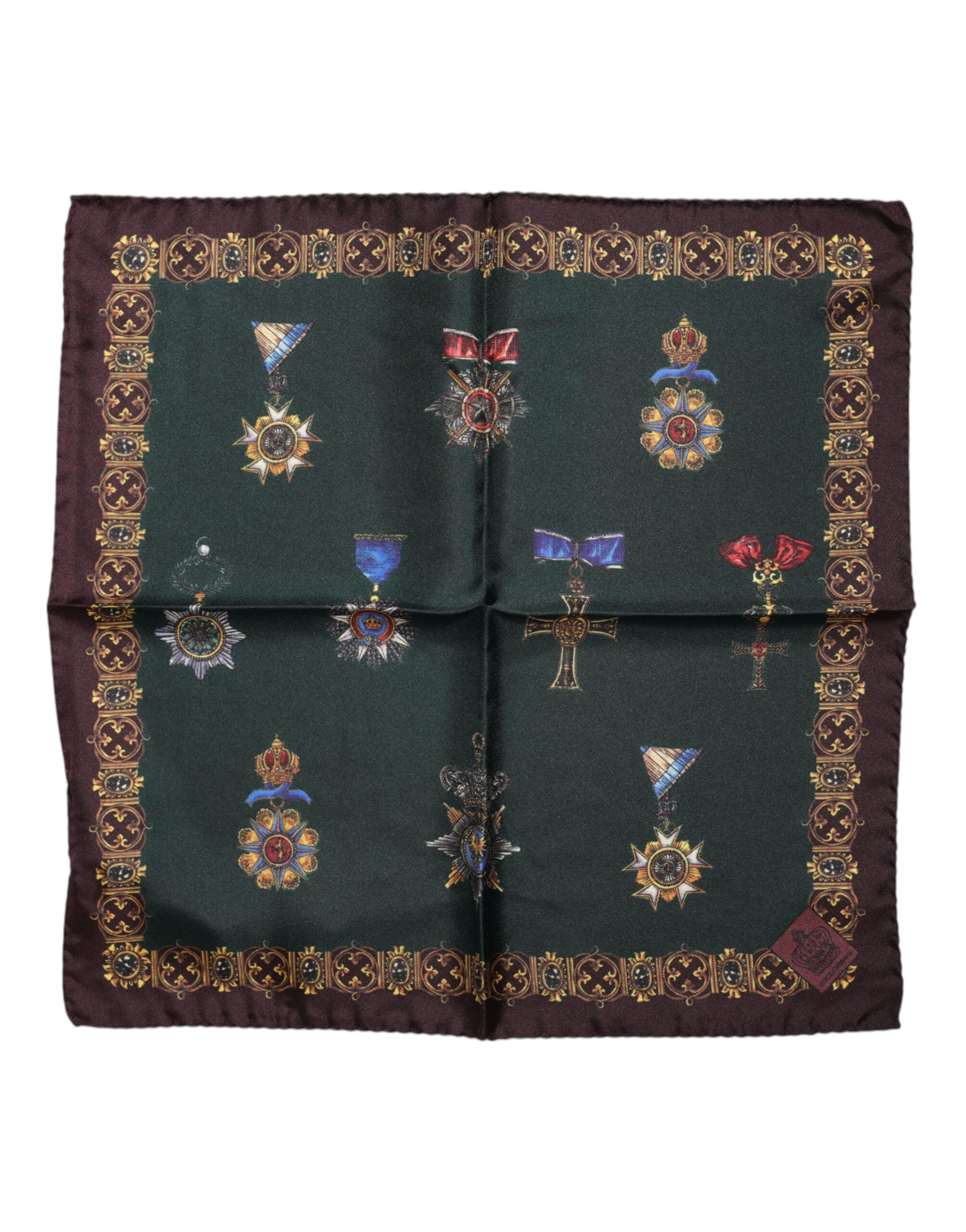 Dolce & Gabbana Grüne Medaillen Seide Quadratischer Foulardschal