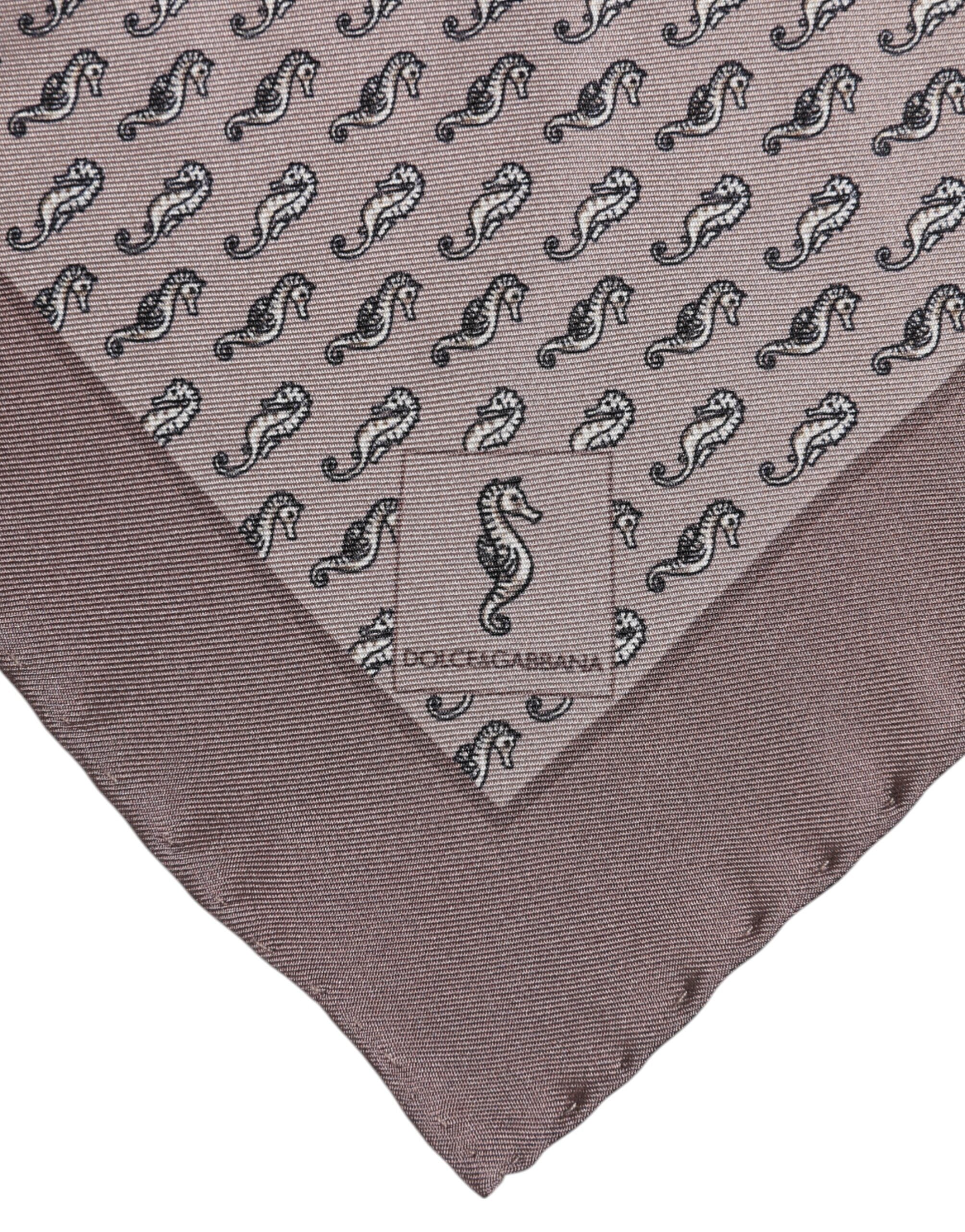 Dolce & Gabbana Braunes Seepferdchen Seidenschal Quadratisch Foulard