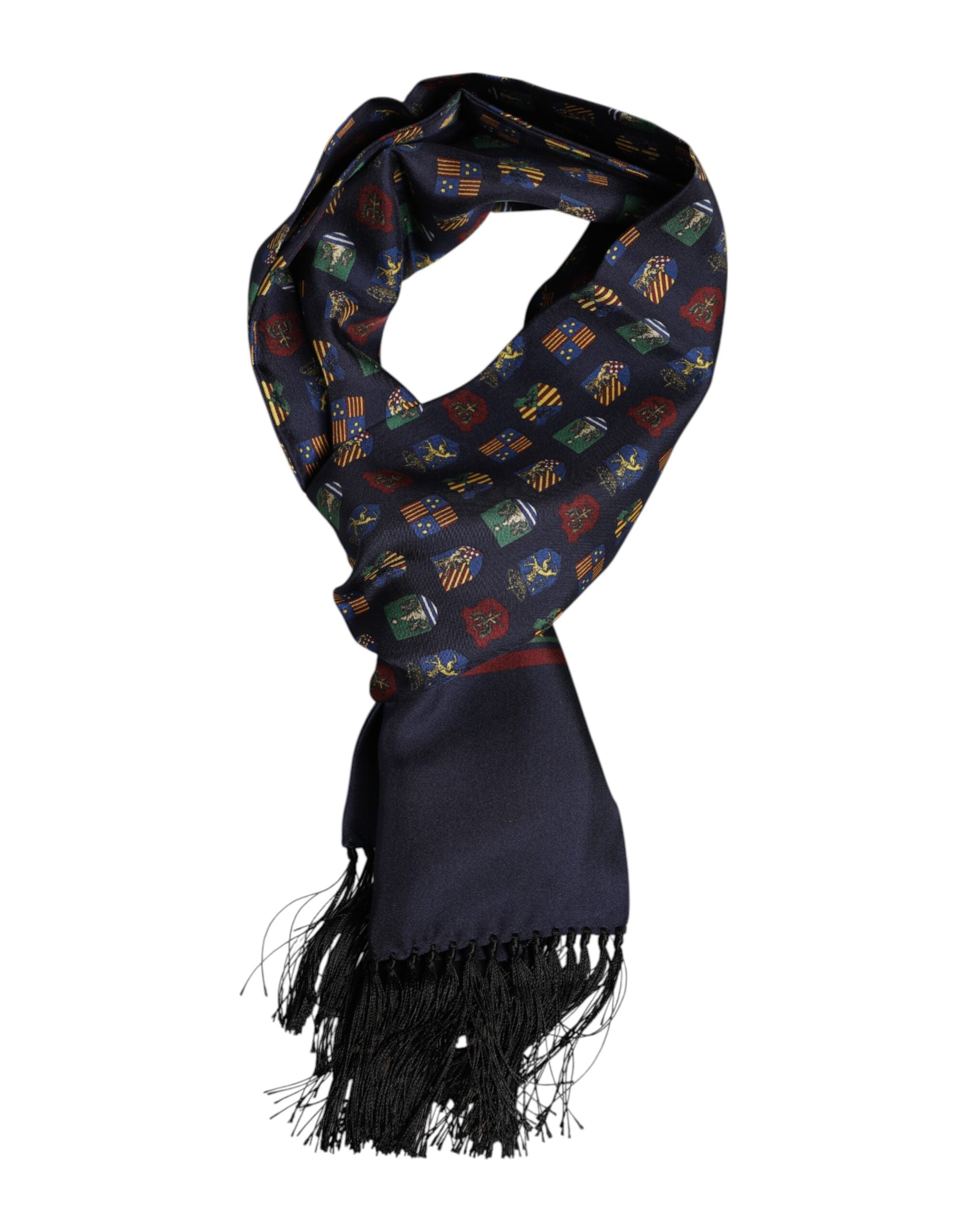 Dolce & Gabbana Foulardschal aus blauer Seide mit gedruckten Fransen