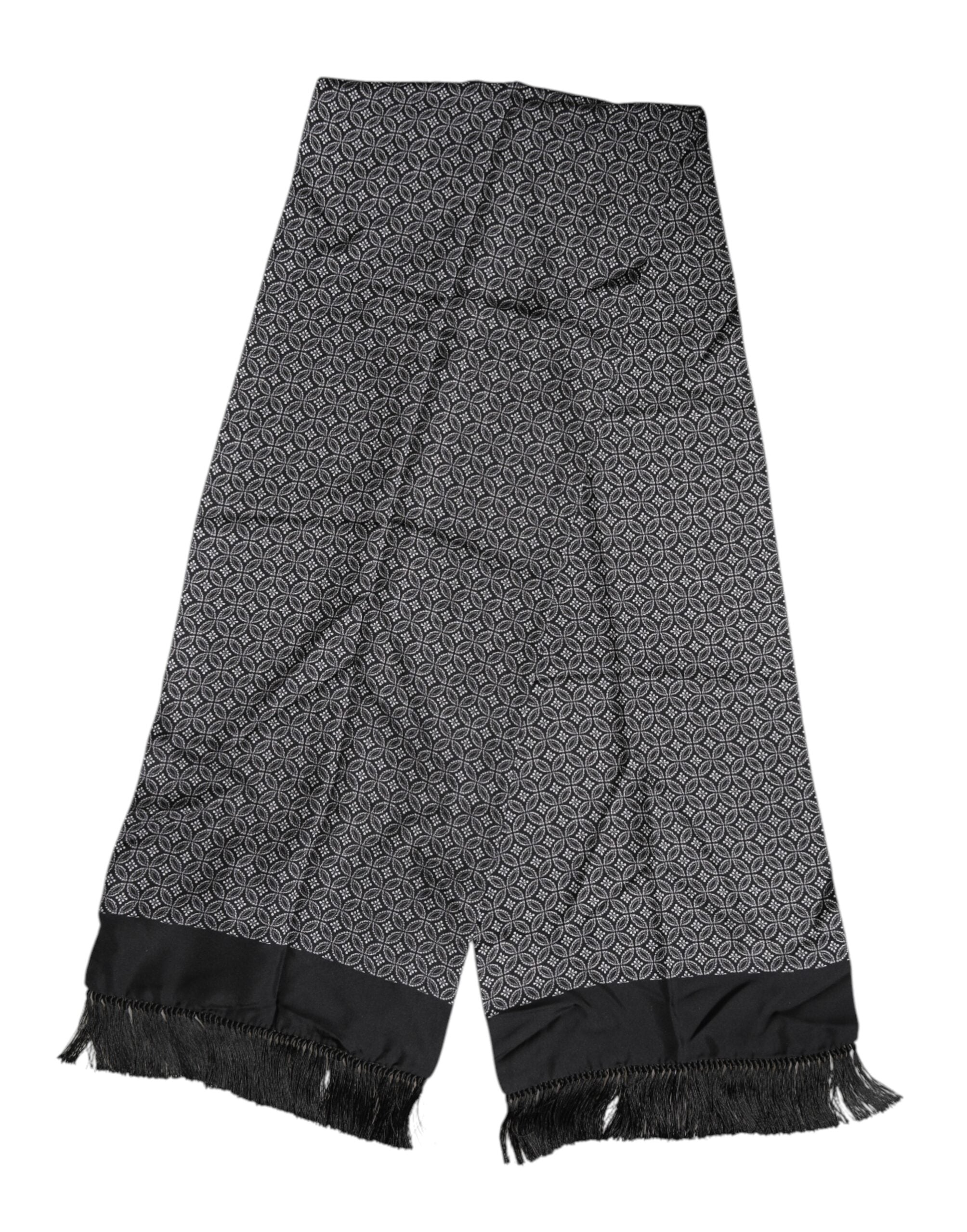 Dolce & Gabbana Schwarz gemusterte Fransen Männer Foulard Schal