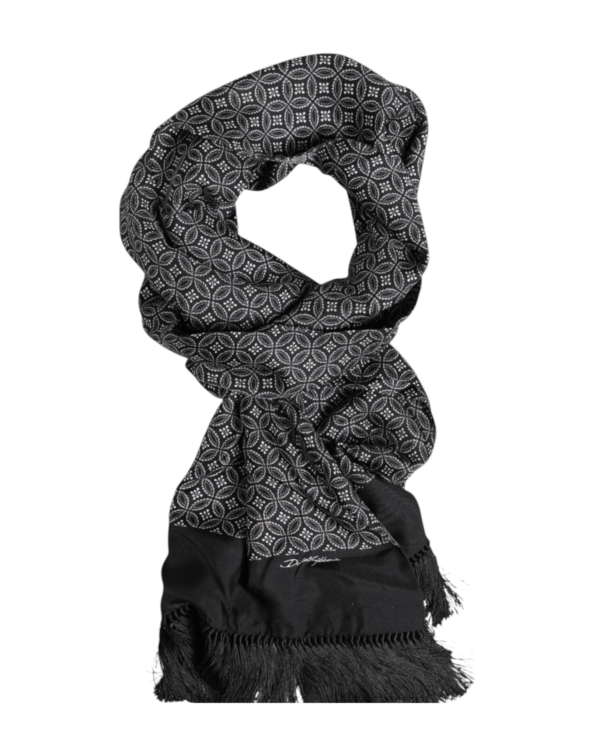 Dolce & Gabbana Schwarz gemusterte Fransen Männer Foulard Schal