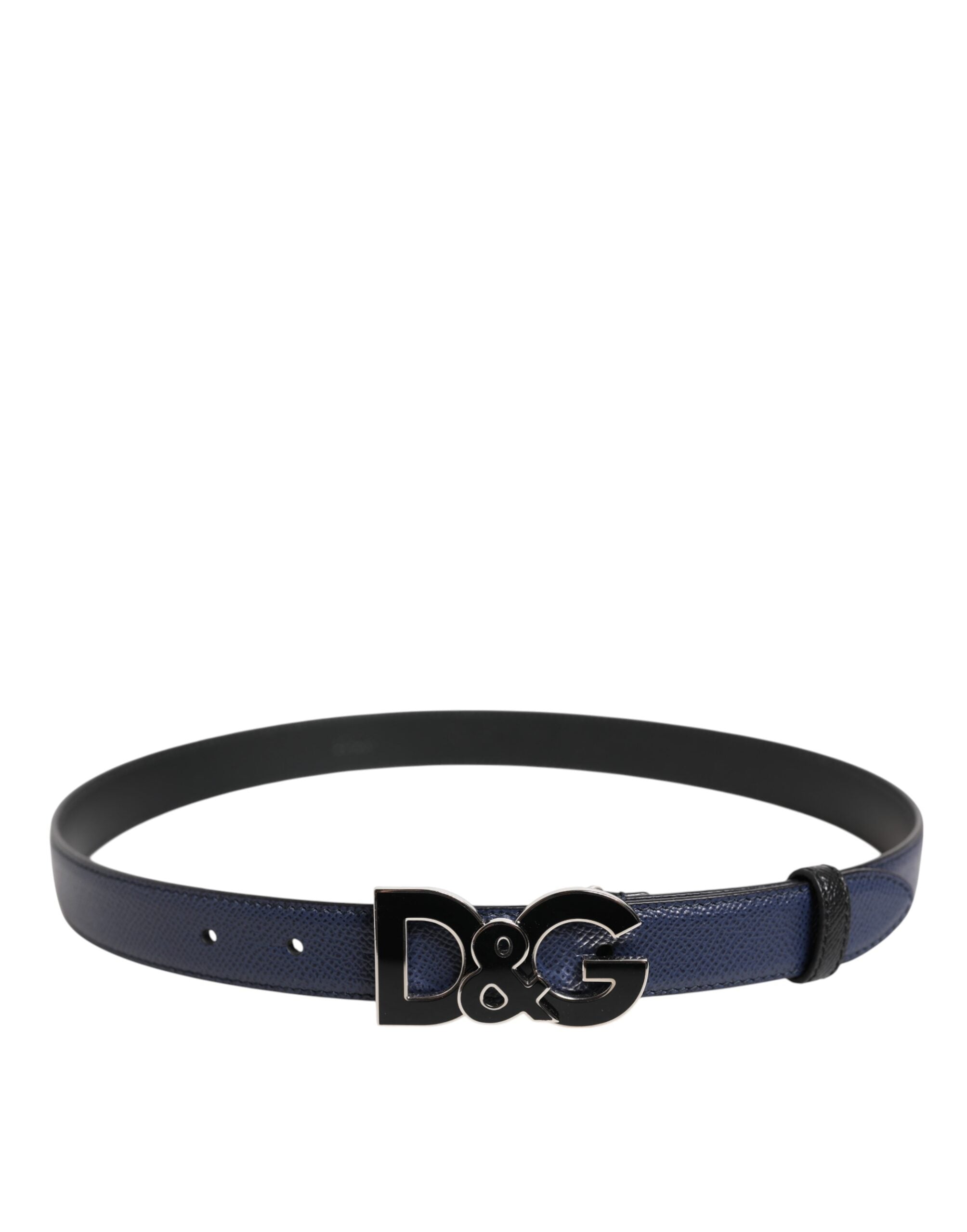 Dolce & Gabbana Blauer Leder-Klassiker Metall DG Logo Schnalle Gürtel