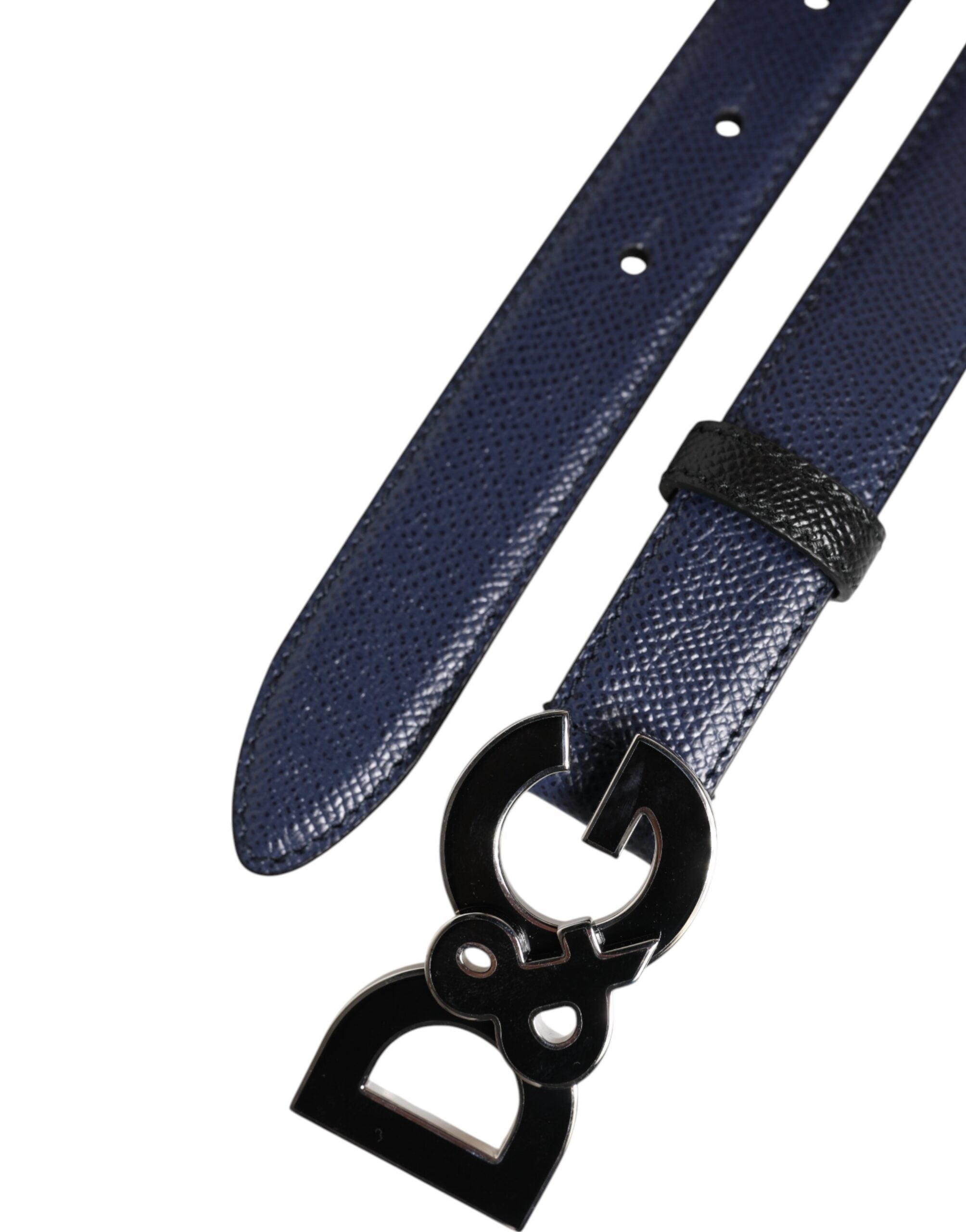 Dolce & Gabbana Blauer Leder-Klassiker Metall DG Logo Schnalle Gürtel