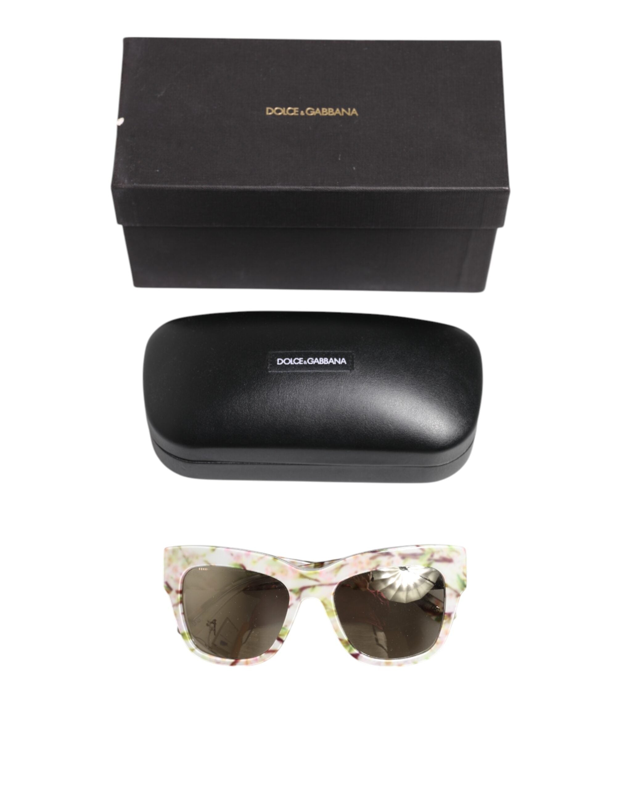 Dolce & Gabbana Weiße DG4231F Floral Acetat Rectangle Shades Sonnenbrille