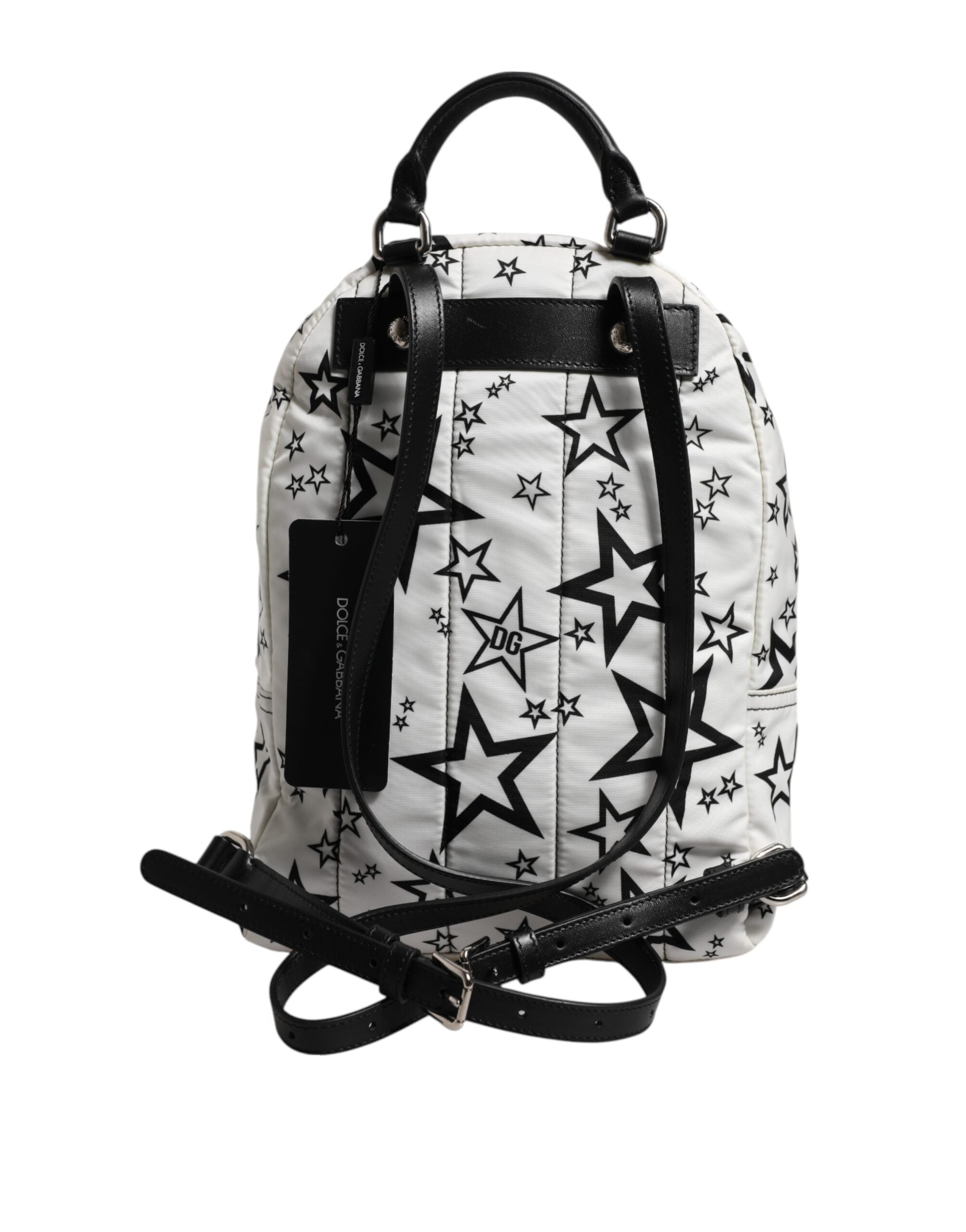 Dolce & Gabbana Weiße DG Sterne Druck Nylon Reise Rucksack Tasche