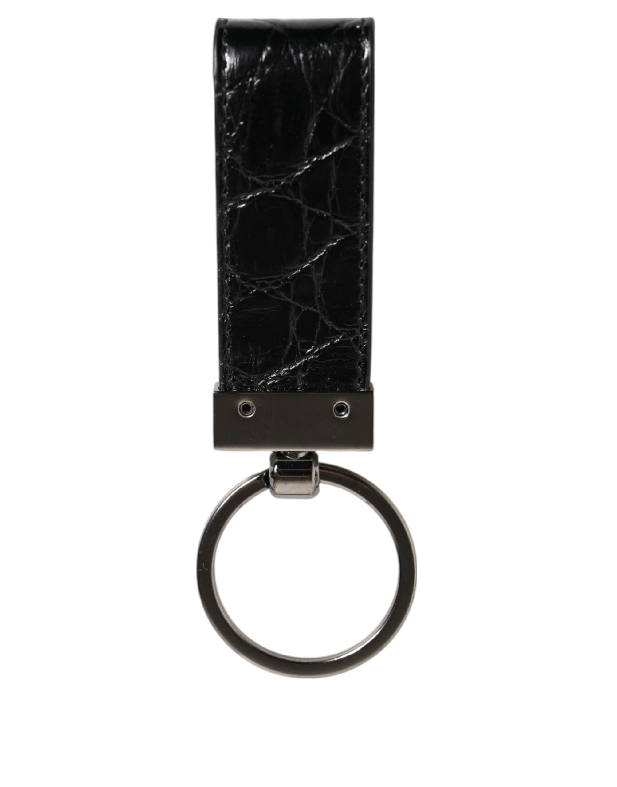 Dolce & Gabbana Schwarzes Leder Logo Metallring Schlüsselbundhalter Männer Schlüsselanhänger