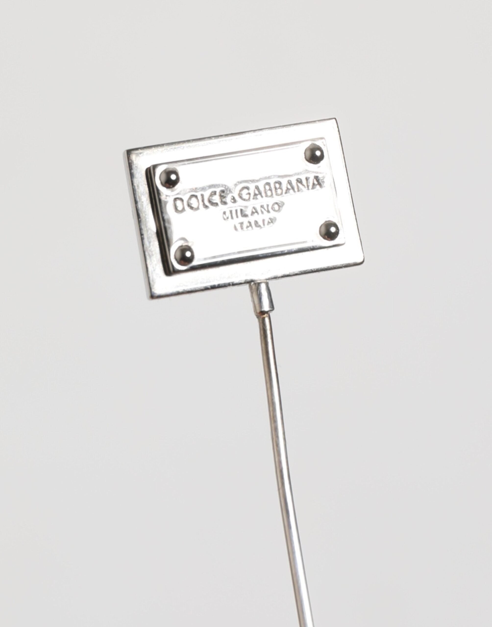 Dolce & Gabbana Silberton Logo Plaque Anstecknadel Männer Accessoire Brosche Pin