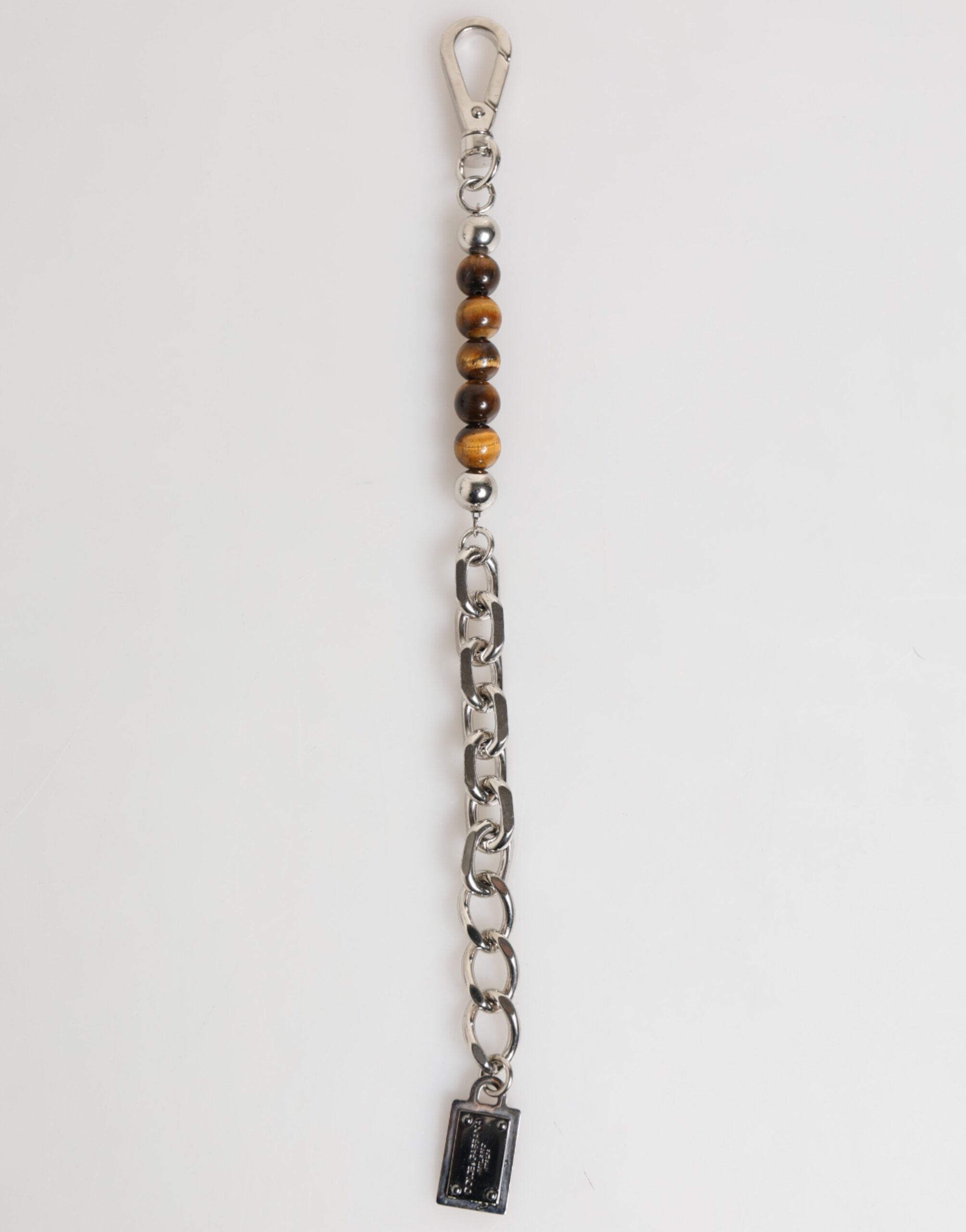 Dolce & Gabbana Silber Kette Messing Perlen Karabinerverschluss Logo Männer Armband