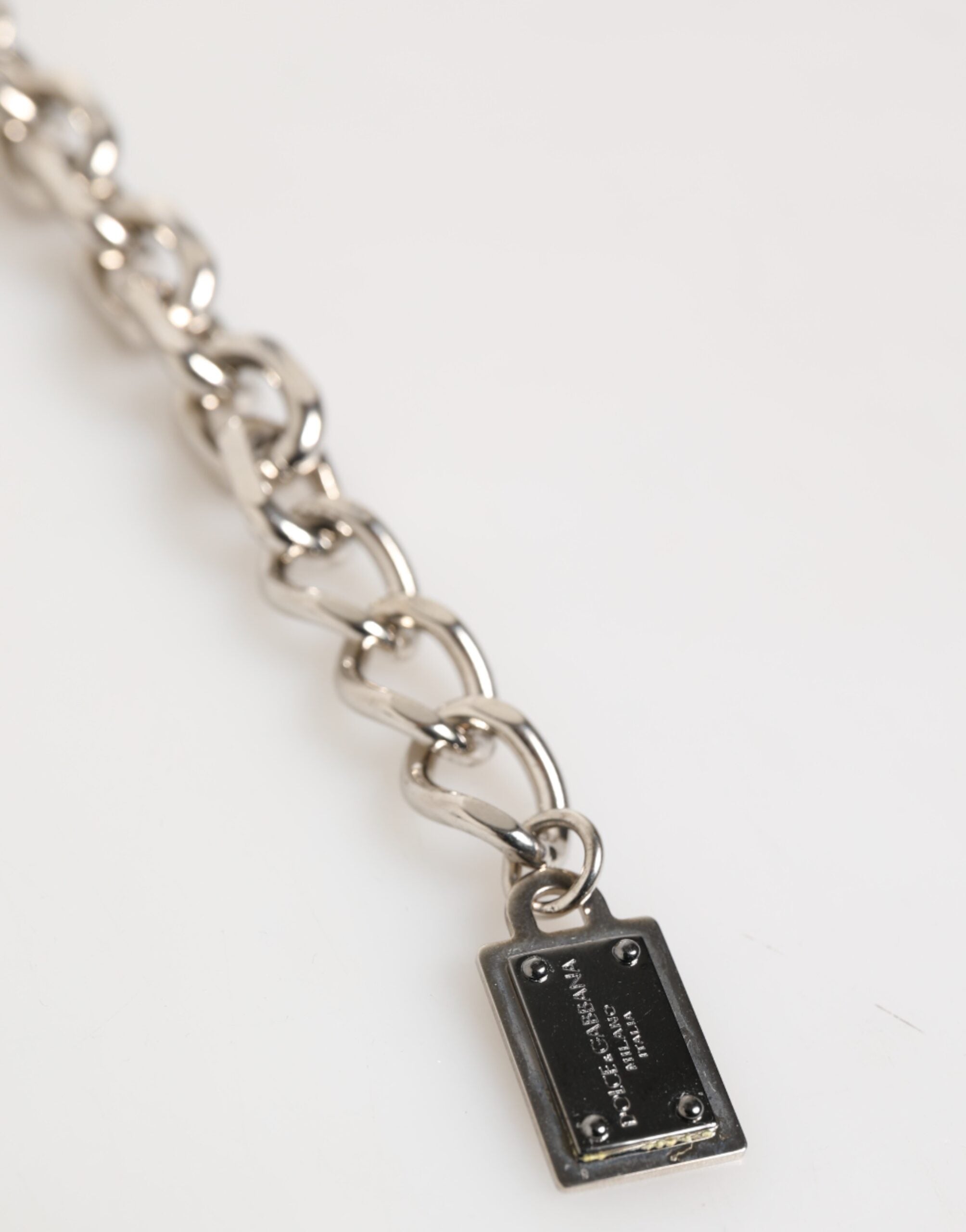 Dolce & Gabbana Silber Kette Messing Perlen Karabinerverschluss Logo Männer Armband