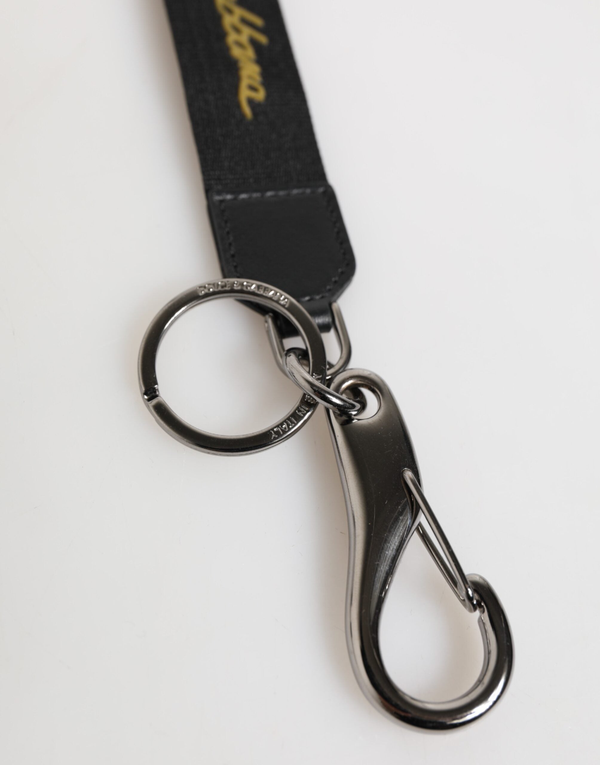 Dolce & Gabbana Schwarz Gelb Polyester DG Logo Silber Schlüsselanhänger Schlüsselanhänger