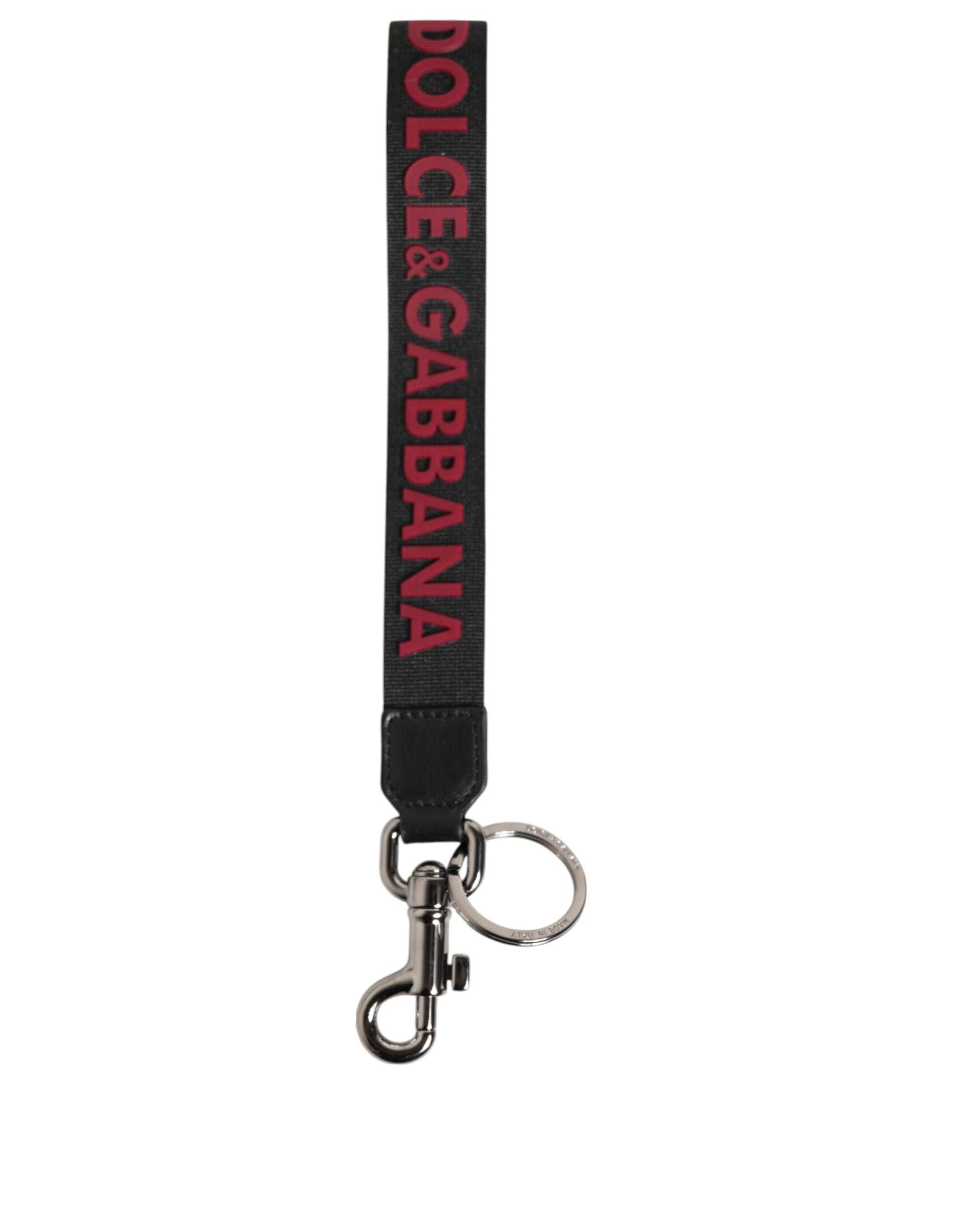 Dolce & Gabbana Schwarz Rot DG Logo Polyester Silber Männer Schlüsselbund Schlüsselanhänger