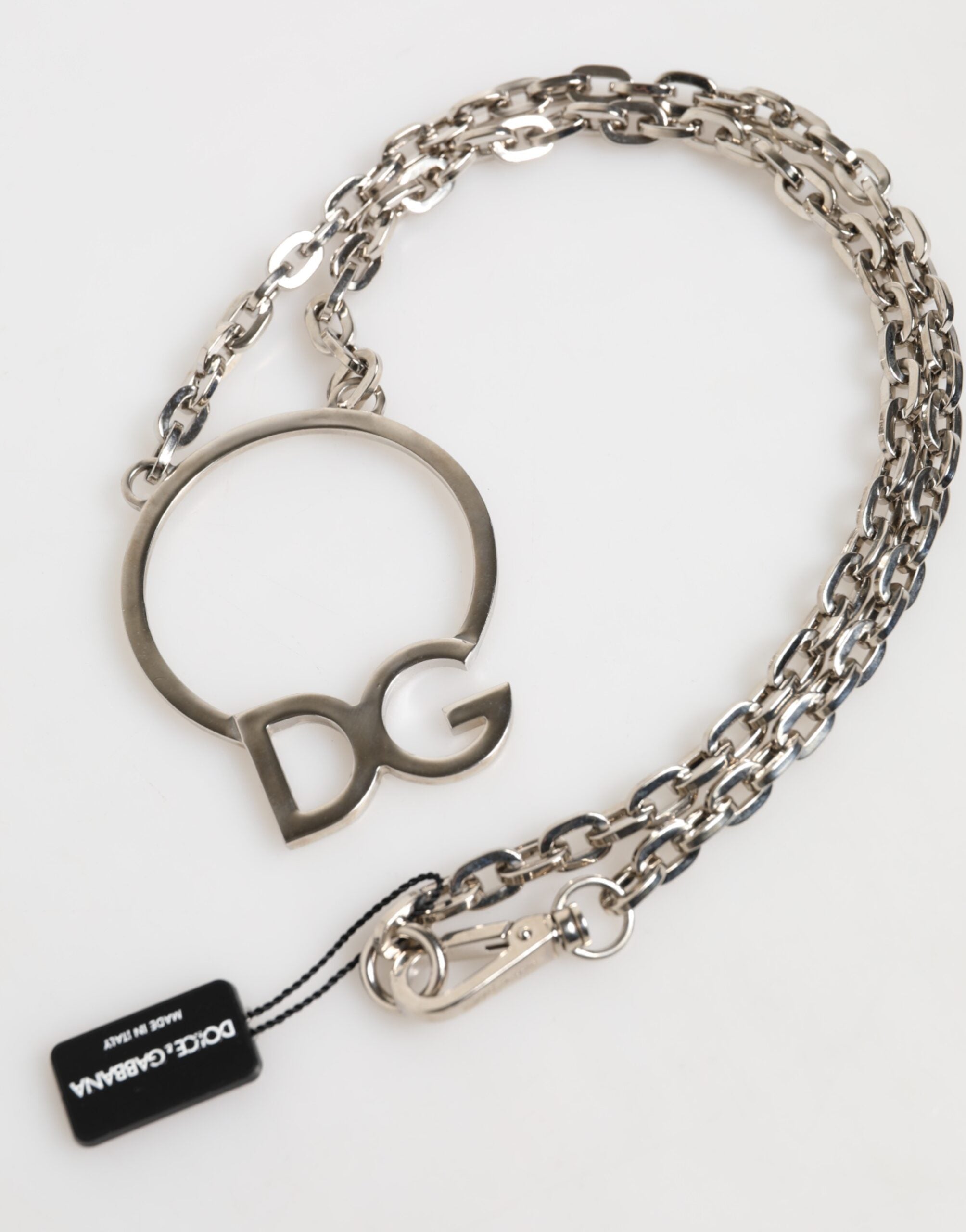 Dolce & Gabbana Silber-Ton Messing Kette DG Logo Anhänger Männer Halskette