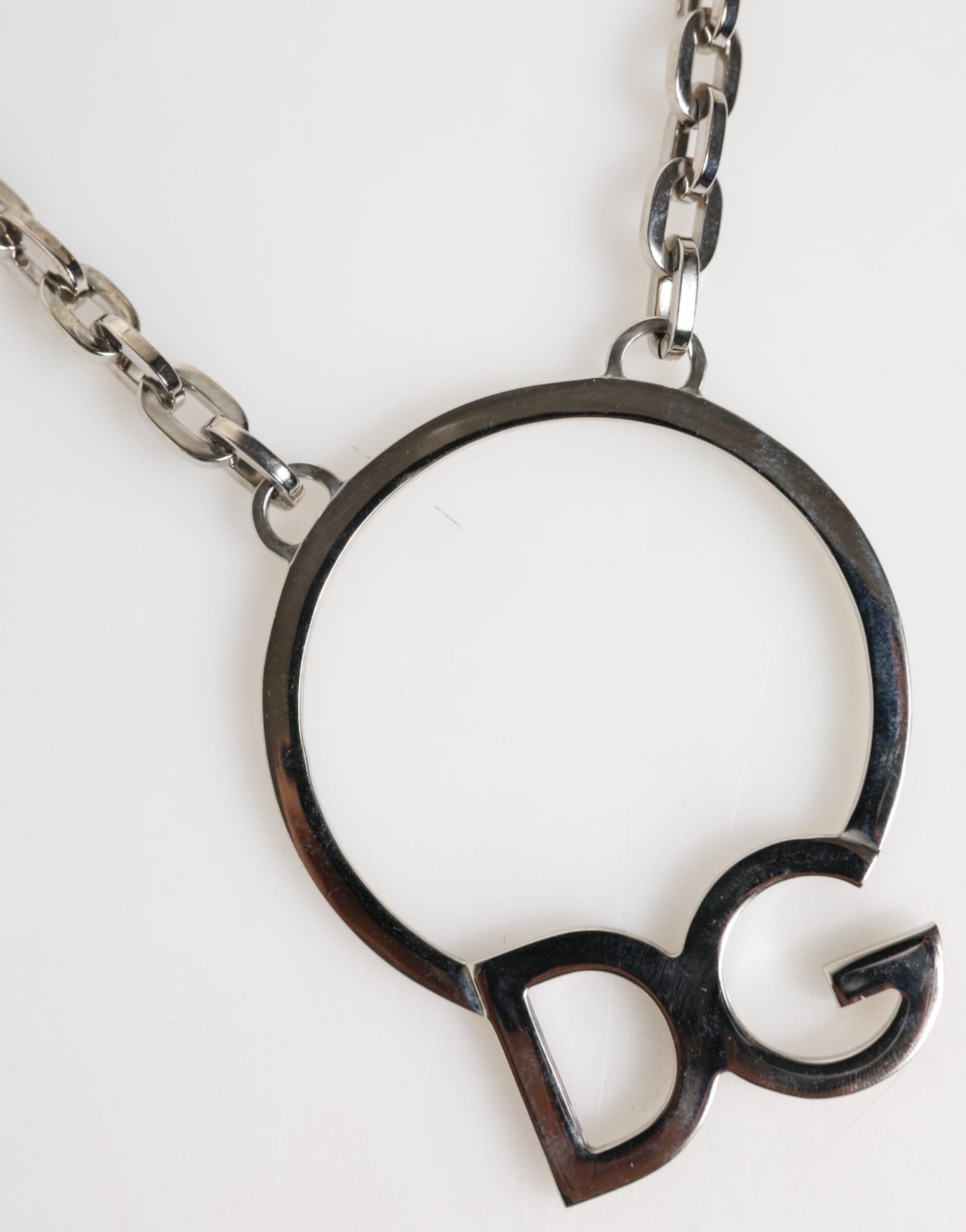 Dolce & Gabbana Silber-Ton Messing Kette DG Logo Anhänger Männer Halskette